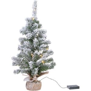 Mini kunstbomen/kunst kerstbomen met sneeuw en licht 45 cm - Kleine kunst kerstboompjes/kunstboompjes
