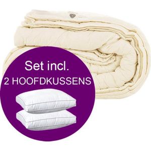 Wollen Dekbed 4-Seizoenen + 2 Hoofdkussens - Tweepersoons - 200x220 cm - Set