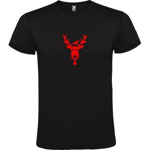 Zwart T-Shirt met “ Kerst Eland / Rendier “ Afbeelding Rood Size XXXXXL