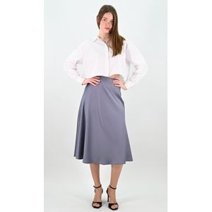 YesMooi - Satijnen Midirok - Blauw Grijs - XXL (44)