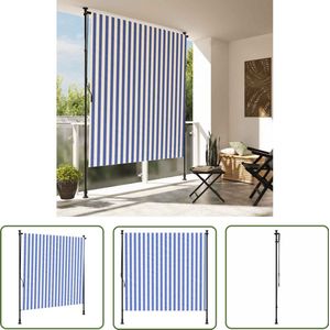 vidaXL Tuinrolluik - Rolgordijn Buiten - Rolgordijn voor buiten 150x270 cm stof en staal blauw en wit - Zonwering - Buitengordijn - Privacy Scherm