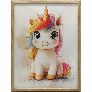 Schattige eenhoorn in sprookjesstijl, 60x90 cm, gouden aluminium frame, mat papier 230 gsm