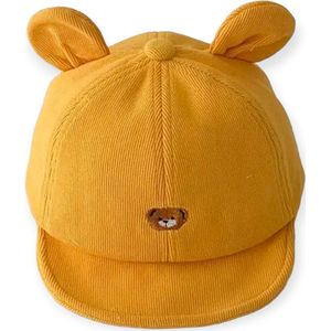 Corduroy Cap met Berenoren - Geel - Baby - 44/48cm - 3 t/m 18 maanden - Berenoren - Beren Pet met Oren - Ribstof - Honkbal Petje