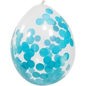 4x stuks transparante party ballonnen blauwe grote confetti 30 cm - Verjaardag of babyshower feestartikelen