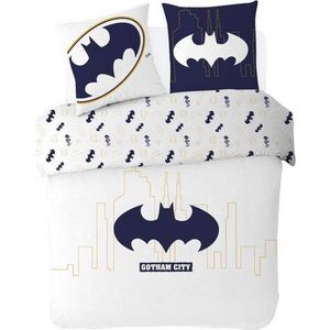 Batman dekbedovertrek - 240 x 220 cm. - Bat-Man Gotham City dekbed lits jumeaux - wit met blauw