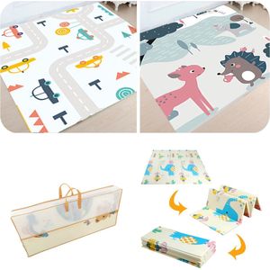 MIRO® Speelmat Baby Foam XL - Kruipmat Opvouwbaar - Dieren & Verkeer - Kinder Speelgoed 1 Jaar - Dubbelzijdig Speelkleed - Tummy Time - Babygym 180 x 200CM - Incl. Opbergtas