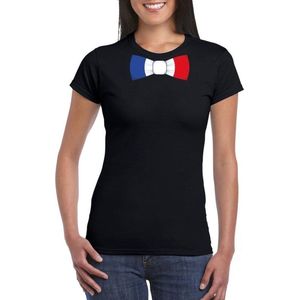 Zwart t-shirt met Franse vlag strikje dames - Frankrijk supporter M