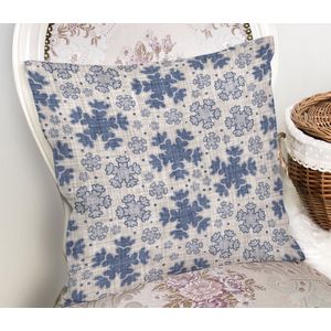 Zijou - Sierkussen Sneeuwvlokken- 45x45cm- dubbelzijdig bedrukt - kerst sierkussens - blauw