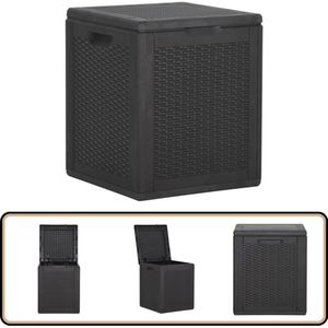 vidaXL Tuinbox - 90L - Rattanlook - Zwart - Weerbestendig Tuinopslag - Opslagbox - Rattan Box - Buitenschilderij - Outdoor Storage