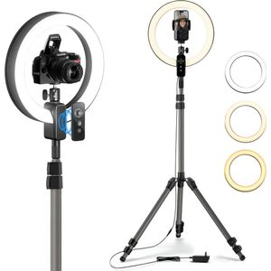 LEVANTU Ringlamp met statief - Studiolamp - 12 inch Ringlight met voor smartphone & Camera - Zwart