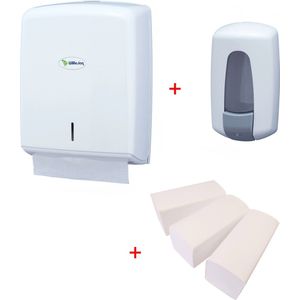 WillieJan handen wassen bundel 7002 - Wit – Zeepdispenser – Handdoekjes dispenser + 3 bundels handdoekjes