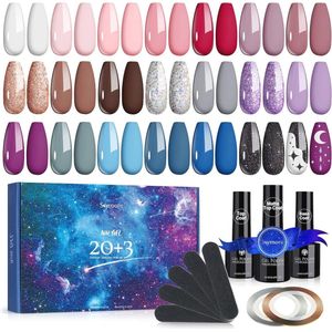 UV Gellak Set 23 Stuks met 20 Kleuren, Basecoat, Topcoat en Matte Topcoat voor Nageldesign