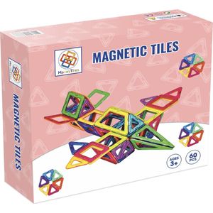 MaxxyTiles 60 Stuks- Magnetisch Speelgoed- Magnetische Bouwstenen- Montessori Speelgoed- Peuter Speelgoed- Speelgoed 3 jaar- Montessori Speelgoed- Constructie Speelgoed- Magnetic Tiles