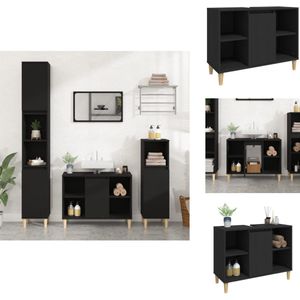 vidaXL Wastafelkast - Wastafelkasten - Gootsteenkast - Badkamerkast - Wastafelkast 80x33x60 cm bewerkt hout zwart