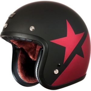 Origine Primo Star Jethelm - Geschikt voor Scooter Brommer Motor Snorfiets - Scooterhelm - Mat Zwart - Rood - Maat S