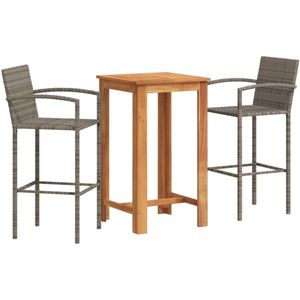 vidaXL 3-delige Tuinbarset massief acaciahout en poly rattan grijs - Bartafel - Bartafels - Statafel - Hoge Tafel