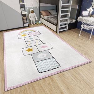 Flycarpets Adventures Roze Kindervloerkleed Bouncy - Vloerkleed Kinderkamer / Babykamer - Speeltapijt / Hinkelmat - 120x170 cm