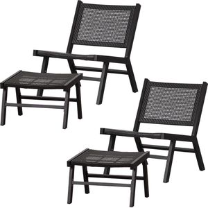 WOOOD tuin fauteuil + hocker Puk - Aluminium - Zwart - Set van 2