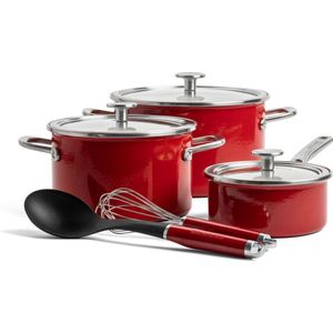 KitchenAid Empire Red Pannenset - 8-delig, Rood, Staal, Vaatwasmachinebestendig