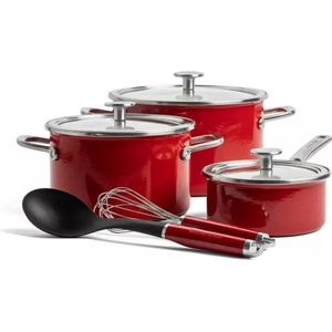 KitchenAid Empire Red Pannenset - 8-delig, Rood, Staal, Vaatwasmachinebestendig