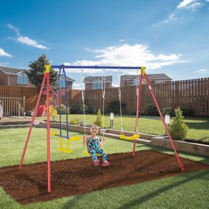 Kinderschommel Tuinschommel Schommelframe 2 Schommels Met Wip İn Hoogte Verstelbaar Metalen Frame 3-5 Jaar