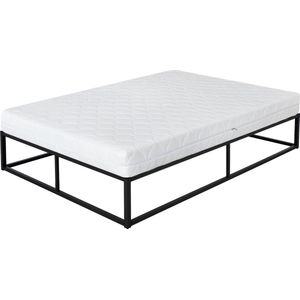 Metalen bed 140x200 cm zwart met lattenbodem en matras ML design