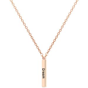 CO88 Collection Inspirational 8CN 20012 Stalen Collier met Hanger - Staaf met Tekst 'Dream, Love, Laugh, Enjoy the Little Things' 30 mm - Lengte 40 + 3 cm - Rosékleurig
