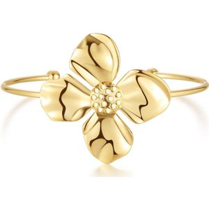 Twice As Nice Armband in goudkleurig edelstaal, dunne bangle met bloem 19 cm