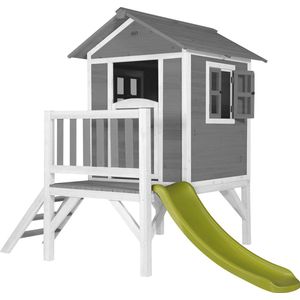 AXI Beach Lodge XL Speelhuis in Grijs - Met Verdieping en Limoen Groene Glijbaan - Speelhuisje voor de tuin / buiten - FSC hout - Speeltoestel voor kinderen