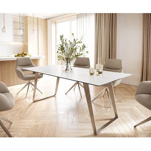 Eettafel Edge keramiek Laminam® Statuarietto wit 200x100 roestvrij staal hoekig