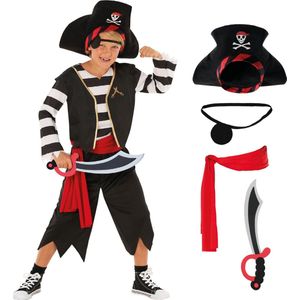 Morph Piraten kostuum voor kinderen met piraat speelgoed zwaard Piraten kostuum voor jongens, piraat Deckhand Fancy Dress Kinderen 3-4 jaar