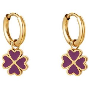 Oorbellen -Clover earrings - Paars - Purple- Stainless Steel -Yehwang