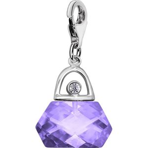 Quiges – 925 - Zilver – Charm - Bedel - Hanger - 3D Kristal Zirkonia Handtas Paars - met – sterling - zilver - karabijnslot - geschikt - voor - Bedelarmband HC368