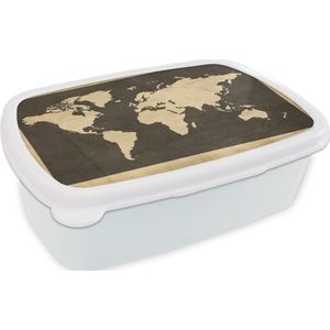 Broodtrommel Wit - Lunchbox - Brooddoos - Wereldkaart - Vintage - Hout - 18x12x6 cm - Volwassenen