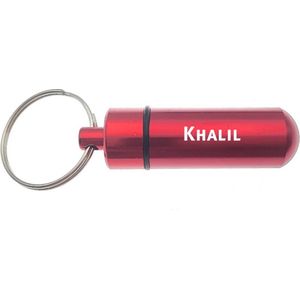 Sleutelhanger - Pillenkoker - Met Naam - Khalil - Medicatie - Identiteitskoker - Rood