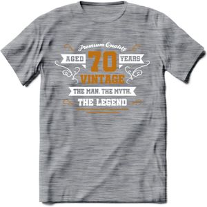 70 Jaar Legend T-Shirt | Goud - Wit | Grappig Verjaardag en Feest Cadeau Shirt | Dames - Heren - Unisex | Tshirt Kleding Kado | - Donker Grijs - Gemaleerd - 3XL