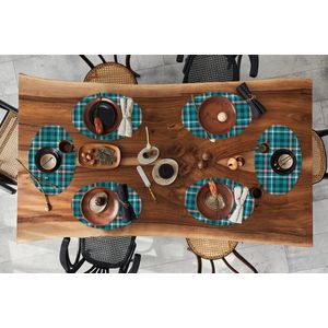 Placemats ovaal - Onderleggers - Ovale placemats - Plaid - Schotse ruit - Patronen - Blauw - Roze - 6 stuks