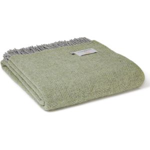 Sprei Visgraat Varen Groen met Grijs - 140x240 - Nieuw Wol - Tweedmill UK