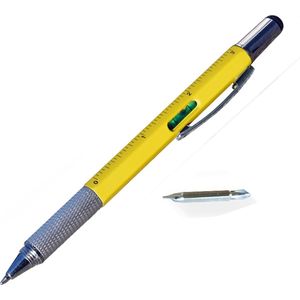MikaMax 6 in 1 Multitool Pen - Handy Pen - Toolpen - Liniaal - Waterpas - Kruiskop en Plattekop Schroevendraaier - Geel
