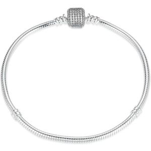 Sterling zilveren bedelarmband met glimmende clipsluiting 17 cm