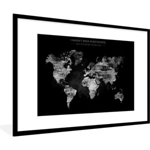 Fotolijst incl. Poster Zwart Wit- Wereldkaart in oude schilderachtige tinten met tekst - zwart wit - 120x80 cm - Posterlijst