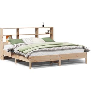 vidaXL - Bed - met - boekenkast - zonder - matras - massief - grenenhout - 200x200 - cm