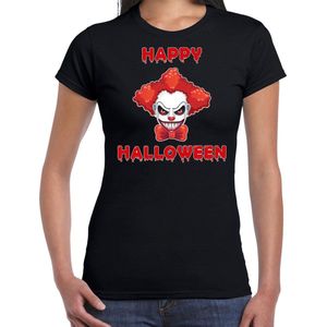 Halloween Happy Halloween rode horror clown verkleed t-shirt zwart voor dames - horror clown shirt / kleding / kostuum / horror outfit XXL