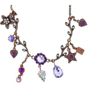 Behave Rosé kleur ketting met paarse ster, druppelvorm, bloem, blad en hart hangers