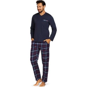 Geruite heren pyjama Comte met flanelle broek - Blauw - Maat - 52