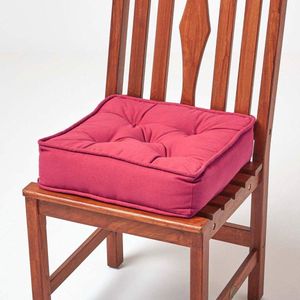zitkussen 40 x 40 cm, wijnrood, 10 cm hoog stoelkussen met banden, stoelkussen/matraskussen voor stoelen, bekleding van 100% katoen