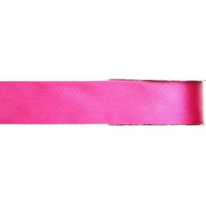 1x Hobby/decoratie fuchsia roze satijnen sierlinten 1,5 cm/15 mm x 25 meter - Cadeaulint satijnlint/ribbon - Striklint linten fuchsiaroze