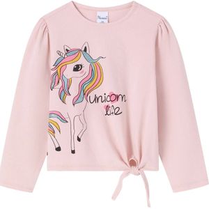 Meisjes shirt - lange mouwen- Unicorn - roze - maat 98