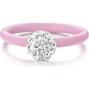 Colori 4 RNG00050 Siliconen Ring met Steen - Kristal Bal 8 mm - One-Size - Licht Roze