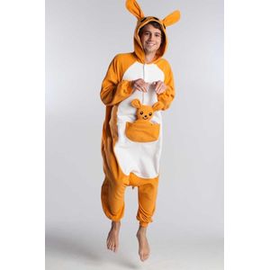 KIMU Onesie Kangoeroe Pak - Maat L-XL - Kangoeroepak Kostuum Oranje Buidel - Australië Jumpsuit Huispak Dierenpak Pyjama Dames Heren Festival